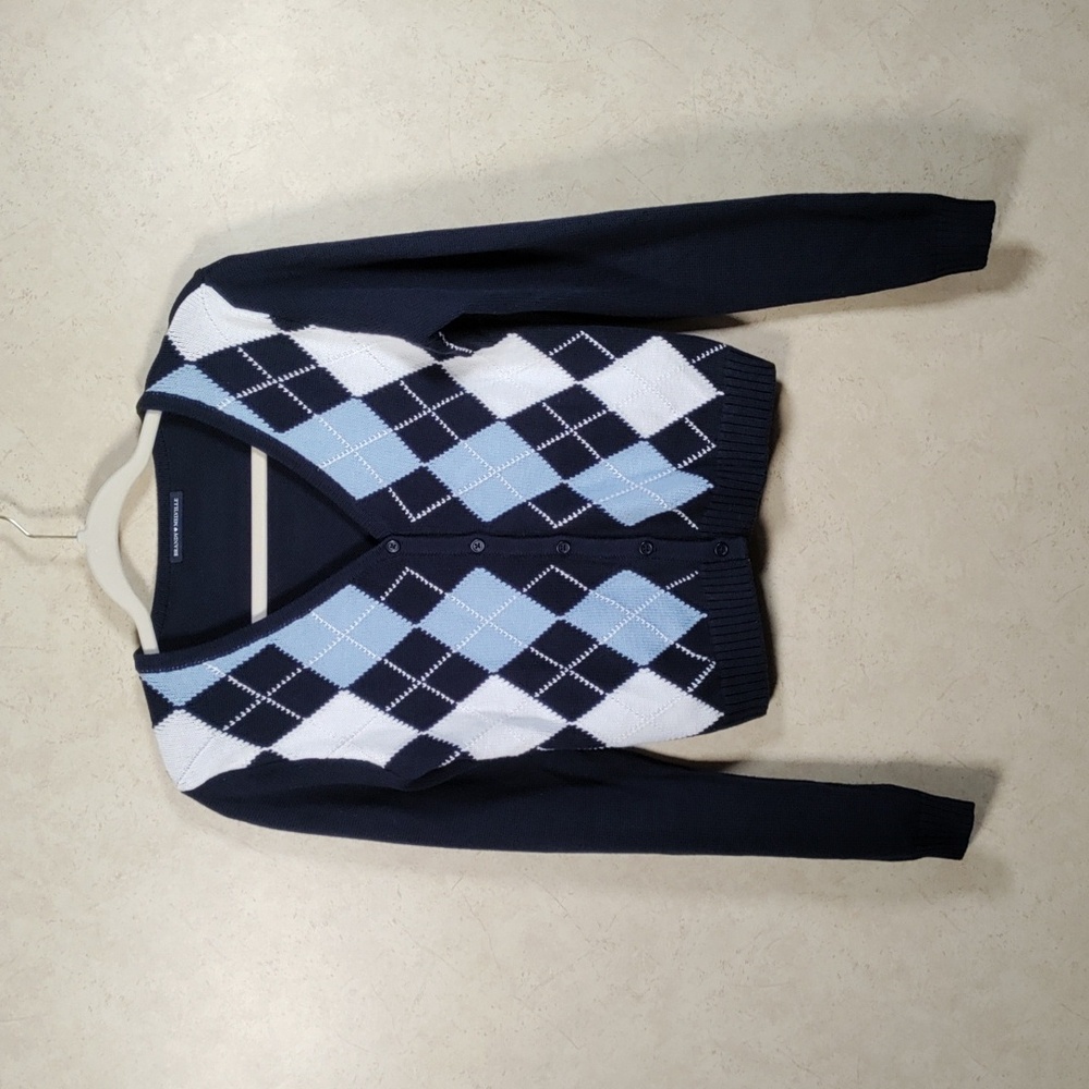 6144 Brandy Melville Elizabeth blue cotton argyle cardigan O/S